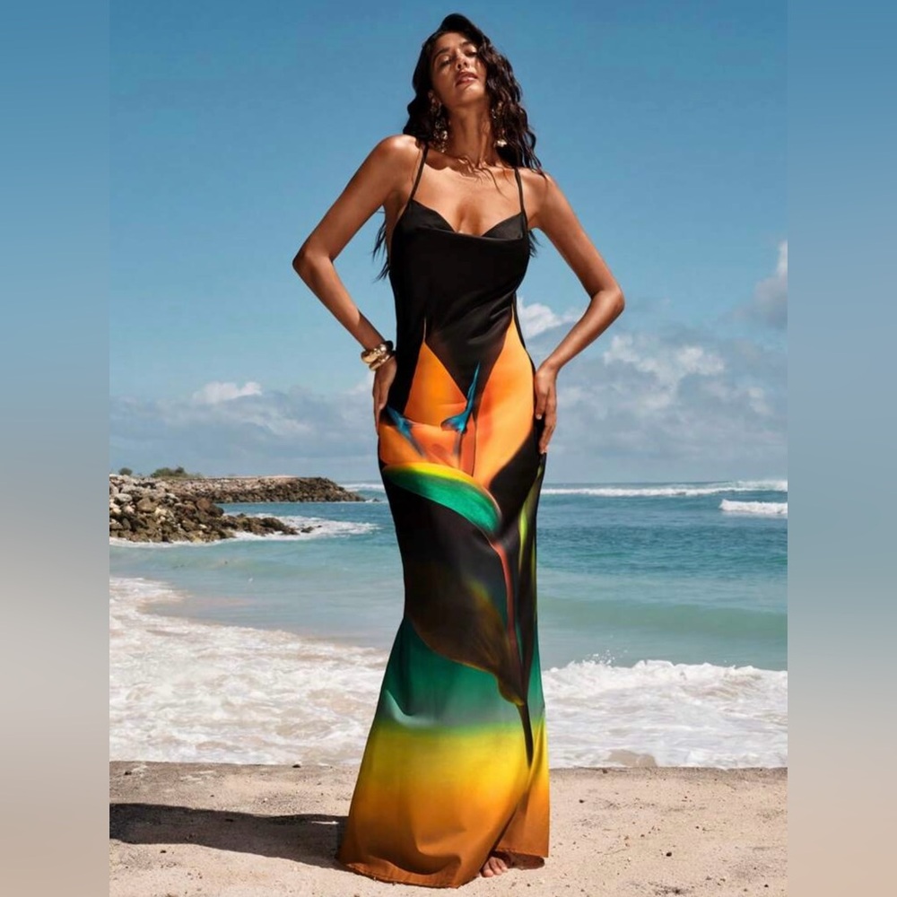Vibrant Maxi Dress with Tropical Print